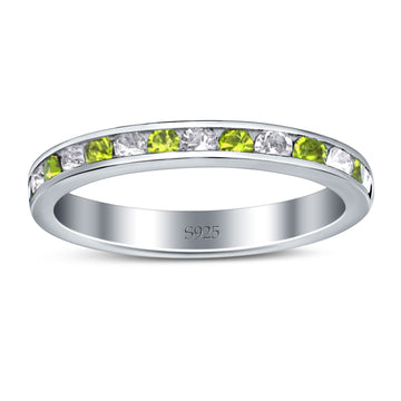 Full Eternity Stackable Band Wedding Ring Simulated Peridot & CZ 925 Sterling Silver